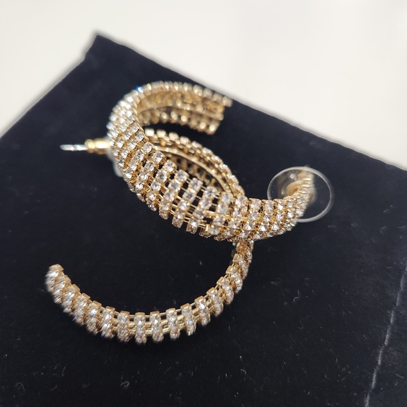 Express Gold Tone Hoop Crystal Earrings - Picture 3 of 4